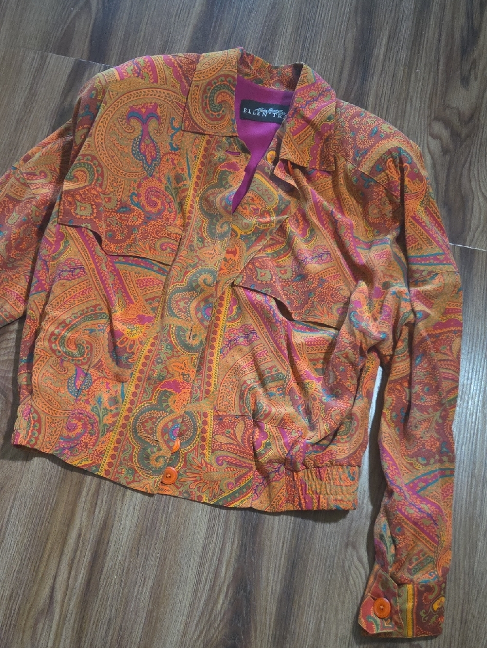 Ellen Tracy Vintage Orange Paisley Bomber Jacket with Shoulder Pads